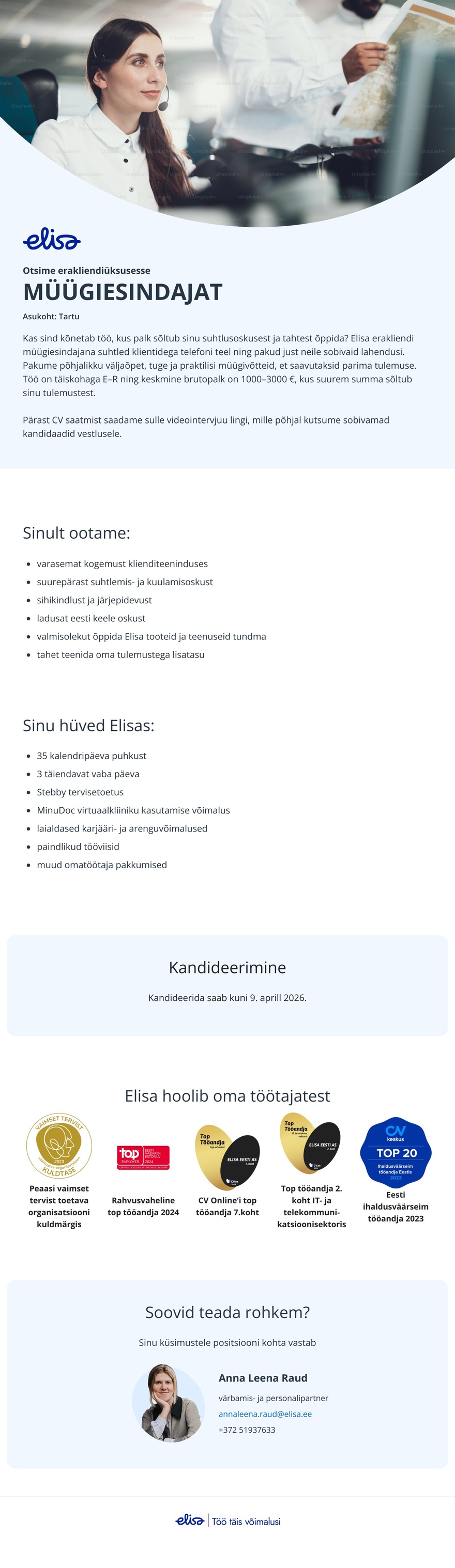 Elisa Eesti AS Müügiesindaja (Tartu)