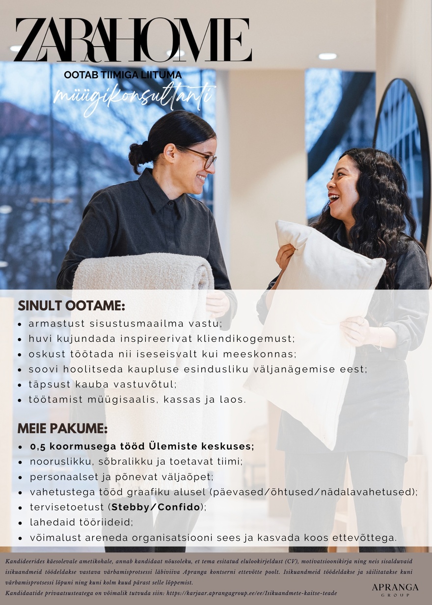 Apranga OÜ ZARA HOME müügikonsultant