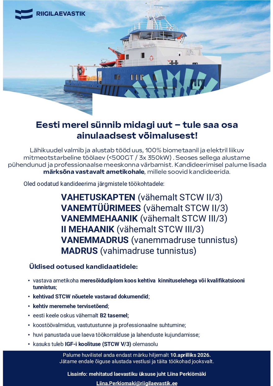 Riigilaevastik Vahetuskapten, vanemtüürimees, vanemmehaanik, II mehaanik, vanemmadrus, madrus