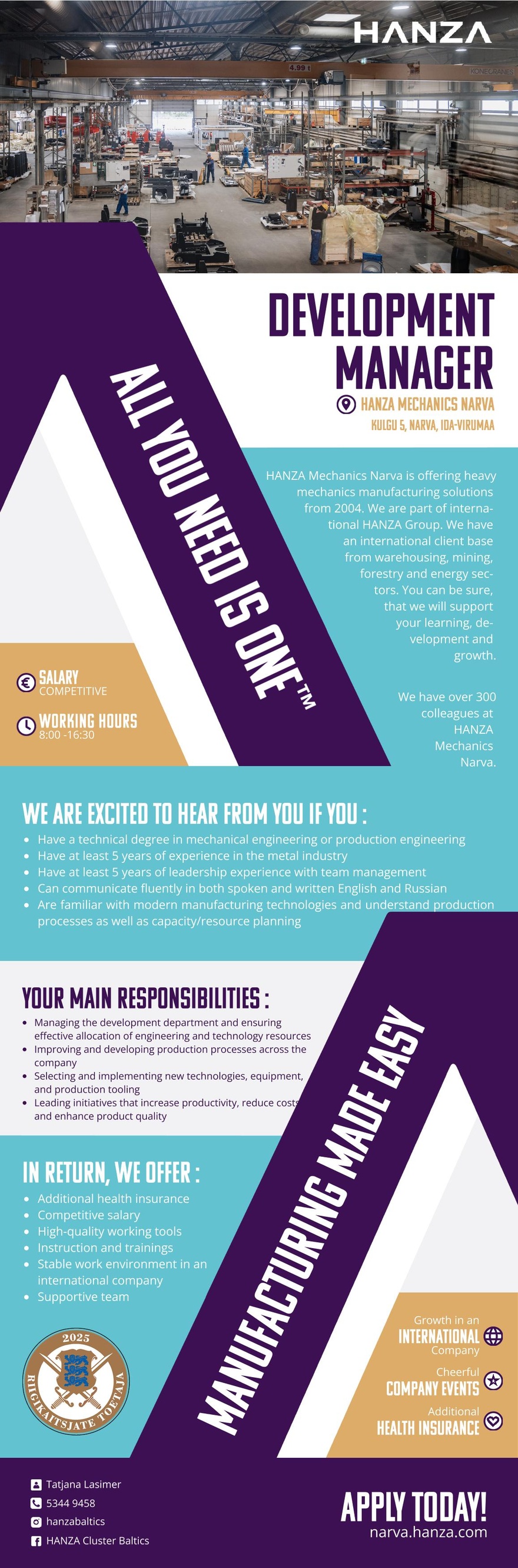 HANZA Mechanics Narva AS Development Manager