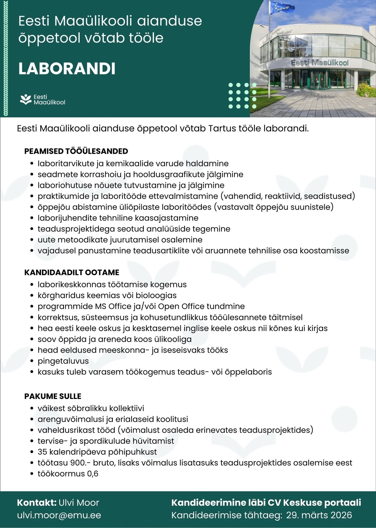 Eesti Maaülikool Laborant