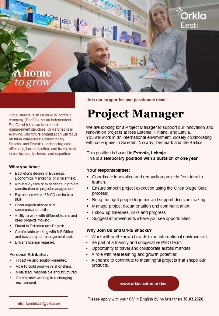 Orkla Eesti AS Project Manager