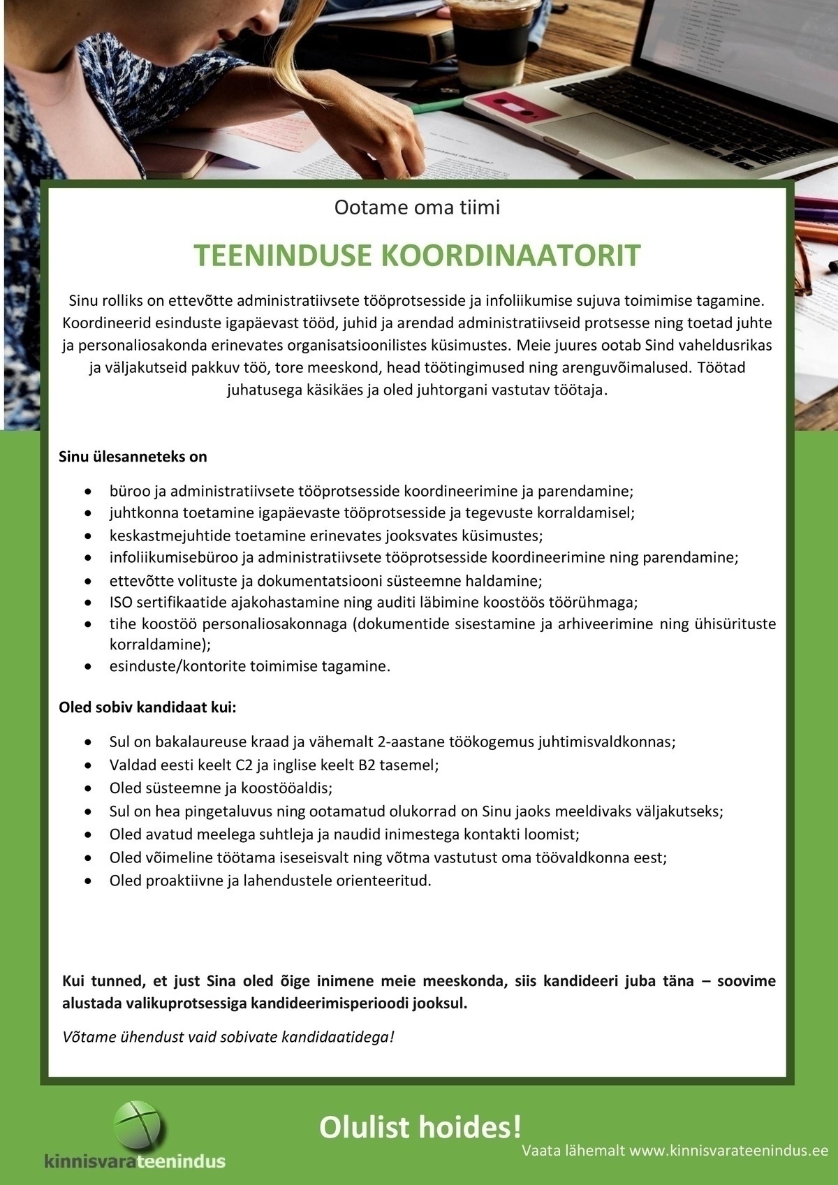 Kinnisvarateenindus OÜ TEENINDUSE KOORDINAATOR