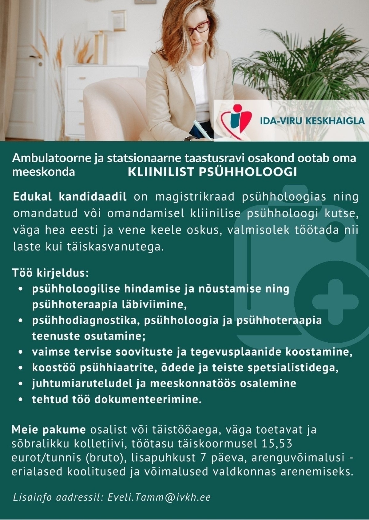 Ida-Viru Keskhaigla SA Kliiniline psühholoog ambulatoorsesse ja statsionaarsesse taastusravi osakonda