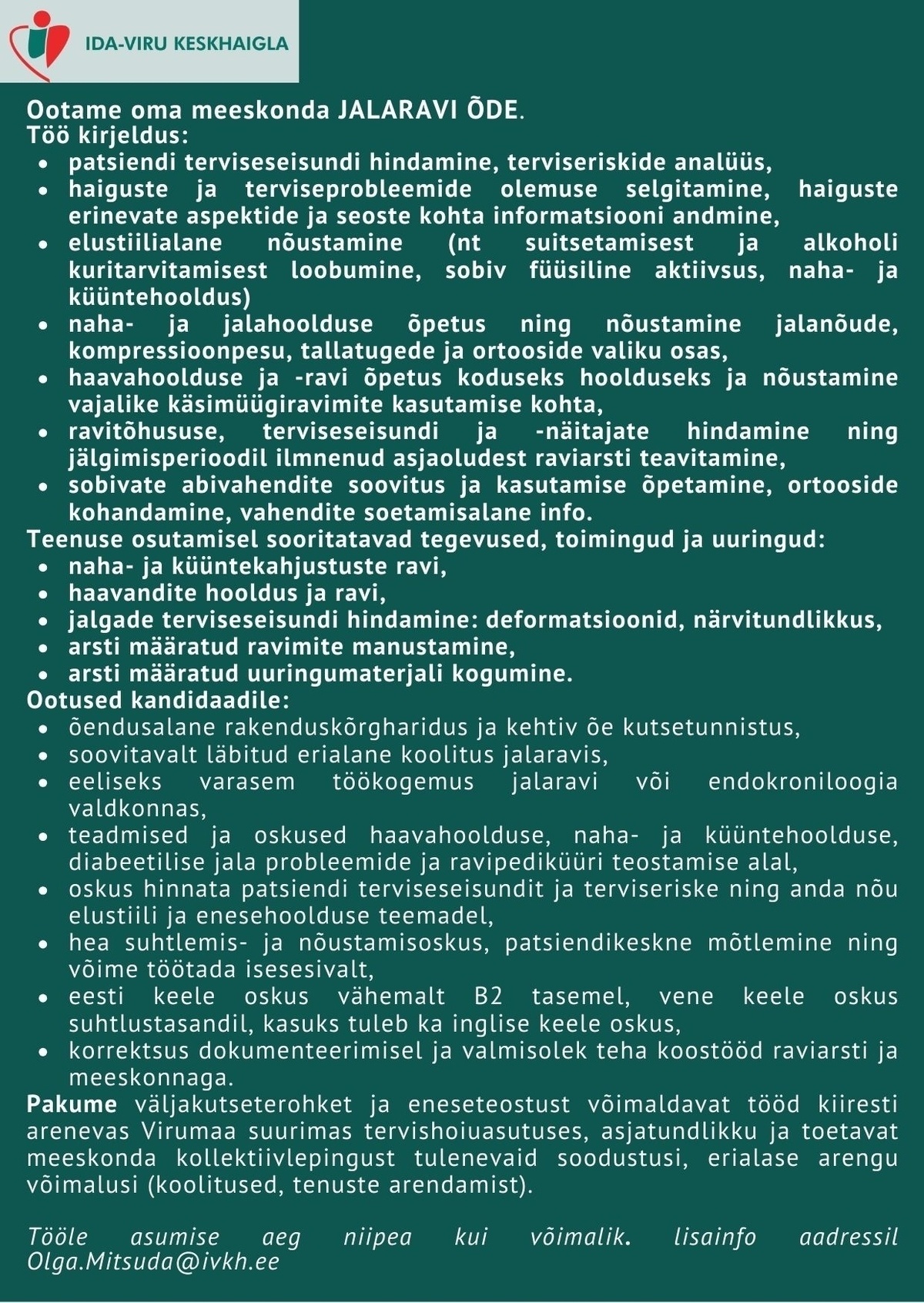 Ida-Viru Keskhaigla SA Jalaravi õde