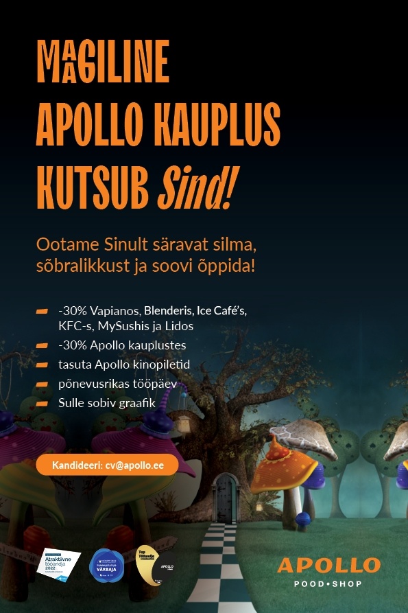 Apollo Kauplused OÜ Tule tööle Lasnamäe Apollosse – otsime särasilmset klienditeenindajat!