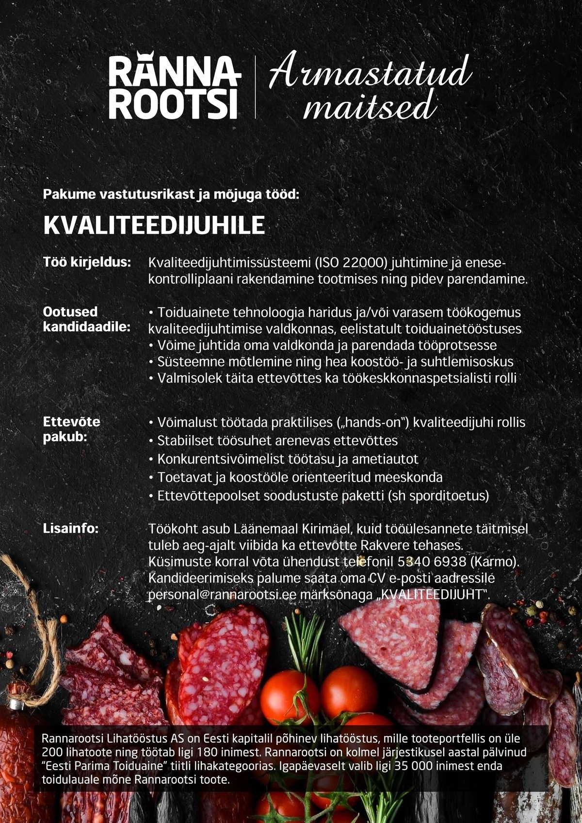 Rannarootsi Lihatööstus AS Kvaliteedijuht