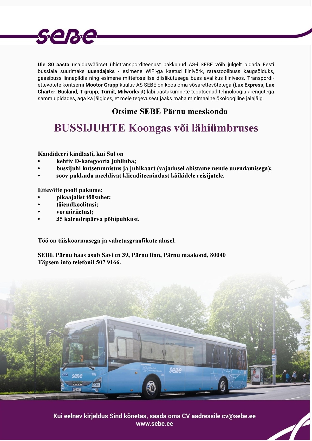 Sebe AS Bussijuht Koongas või lähiümbruses