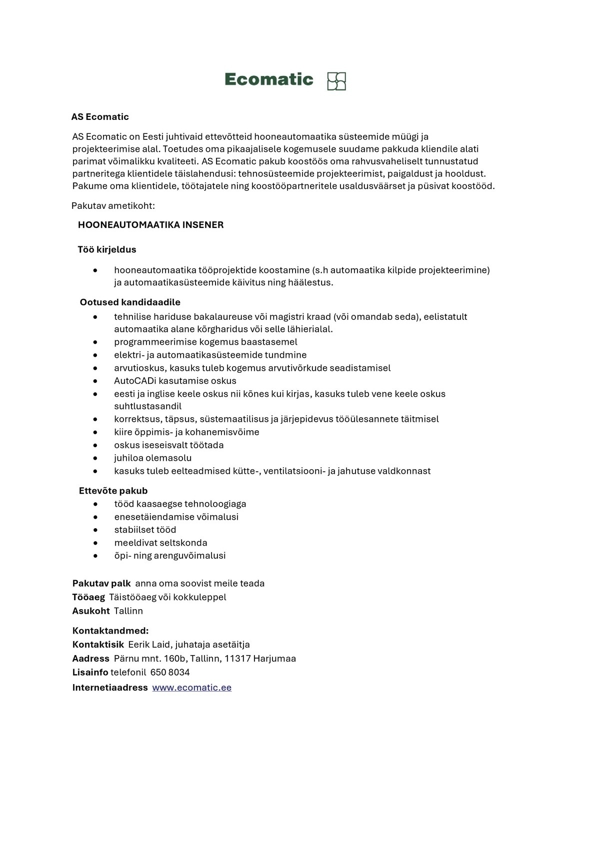 Ecomatic AS HOONEAUTOMAATIKA INSENER