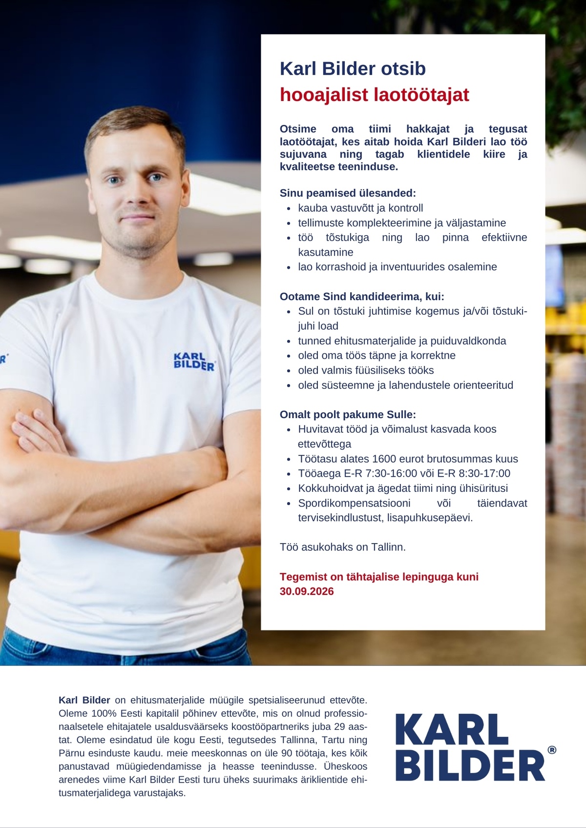 Karl Bilder OÜ Ajutine laotöötaja Tallinna esinduses
