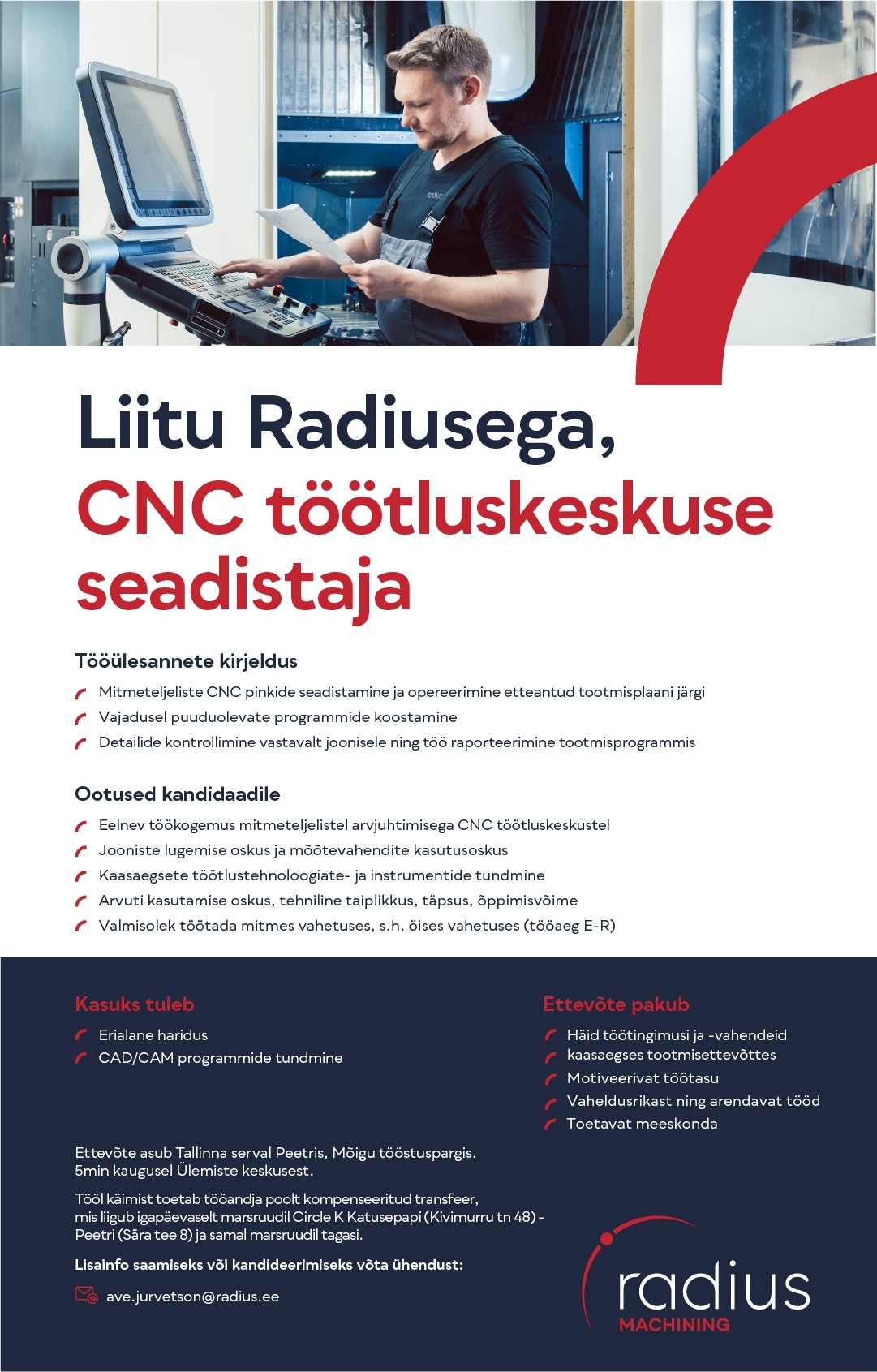 RADIUS MACHINING OÜ CNC töötluskeskuse seadistaja