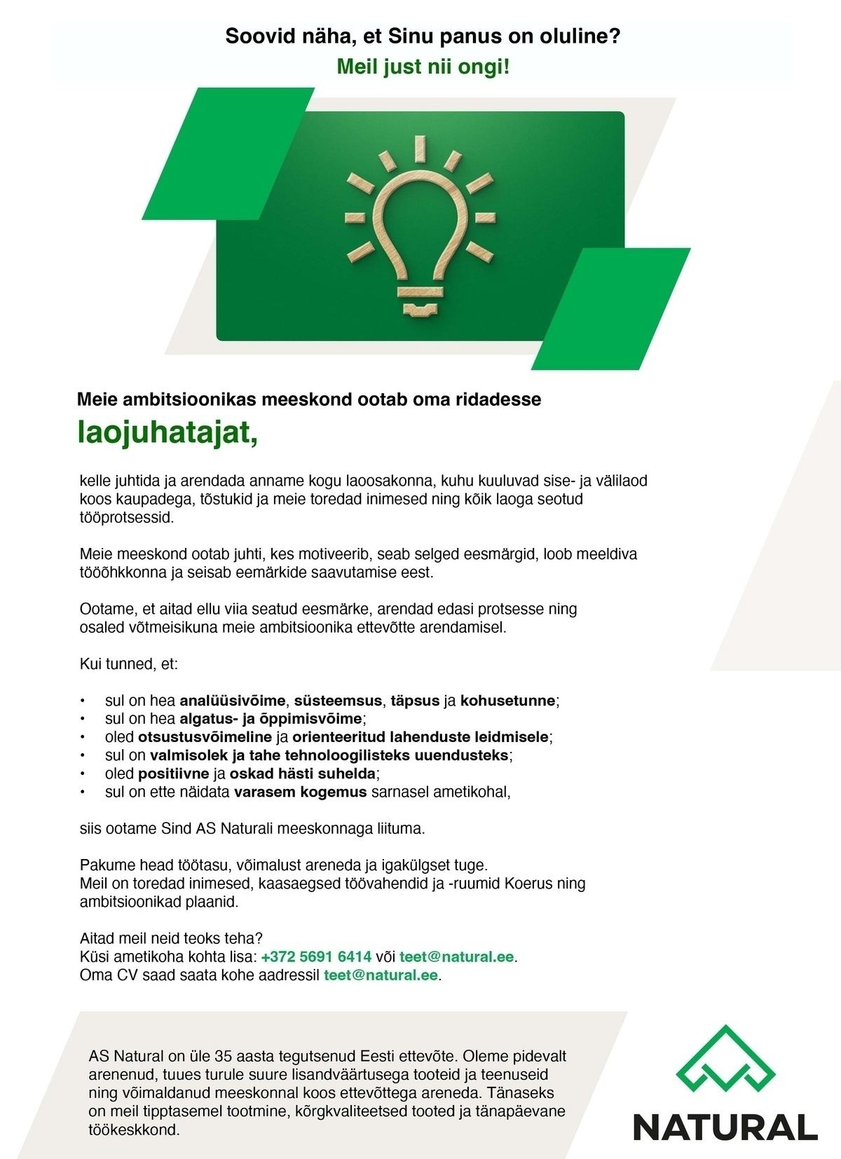 NATURAL AS Laojuhataja