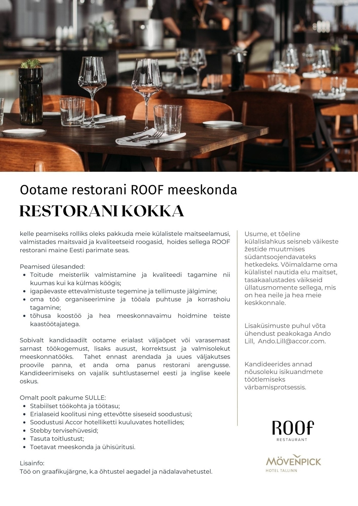 Duco MP OÜ Kokk - liitu Mövenpick Hotel Tallinn meeskonnaga!