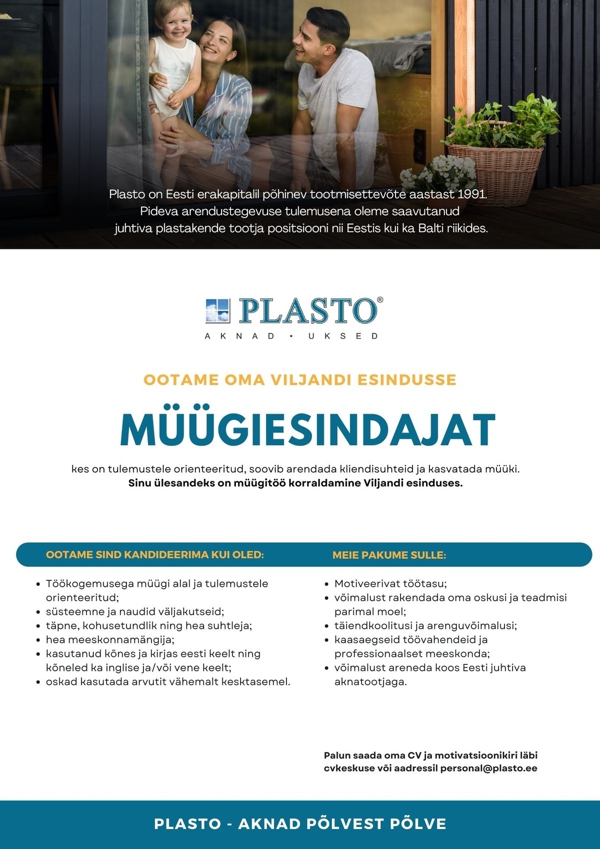 OÜ Plasto Aknad.Uksed Müügiesindaja