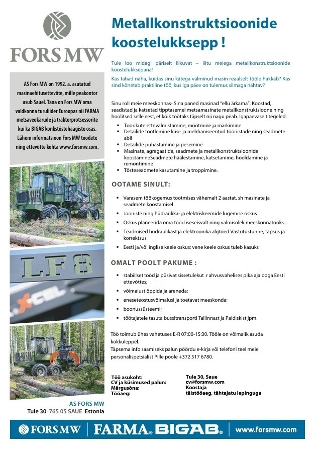 Fors MW AS Metallkonstruktsioonide koostelukksepp