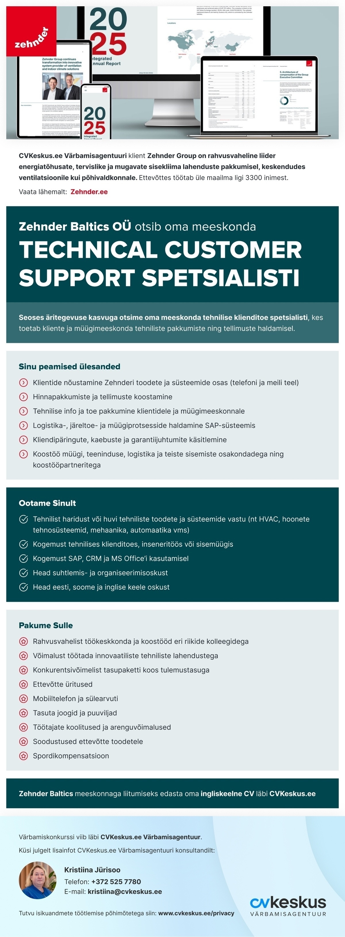 Zehnder Baltics OÜ TECHNICAL CUSTOMER SUPPORT SPETSIALIST