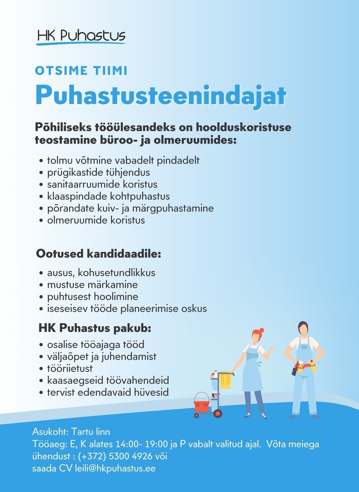 HK Puhastus OÜ Puhastusteenindaja