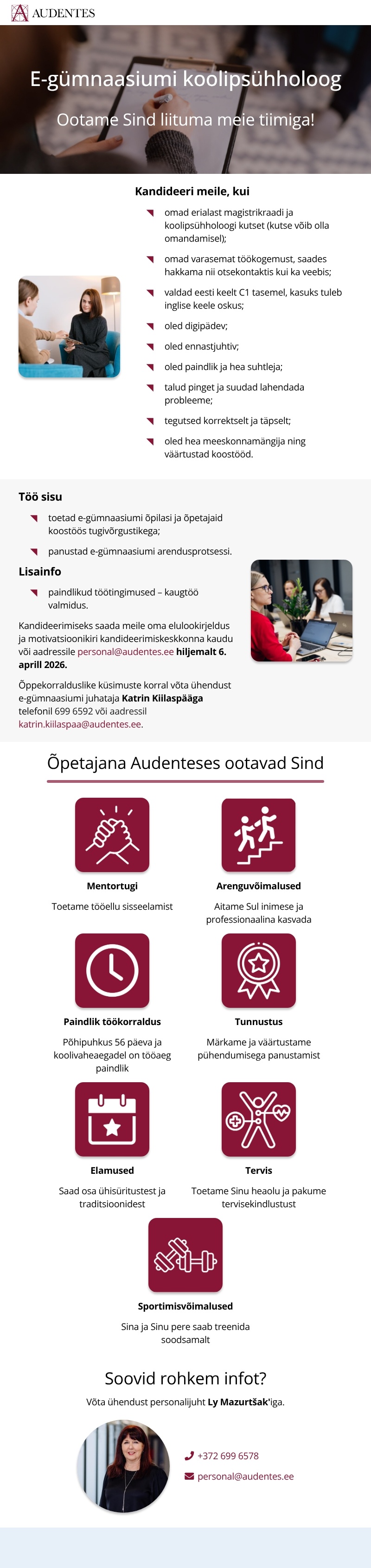 AUDENTESE KOOLIDE SA Koolipsühholoog