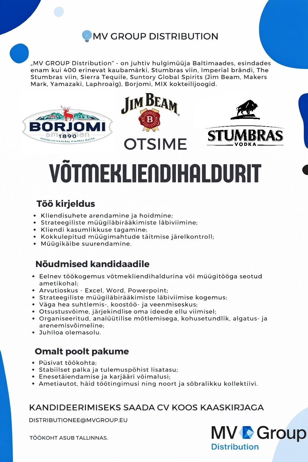 MV Group Distribution EE OÜ Võtmekliendihaldur