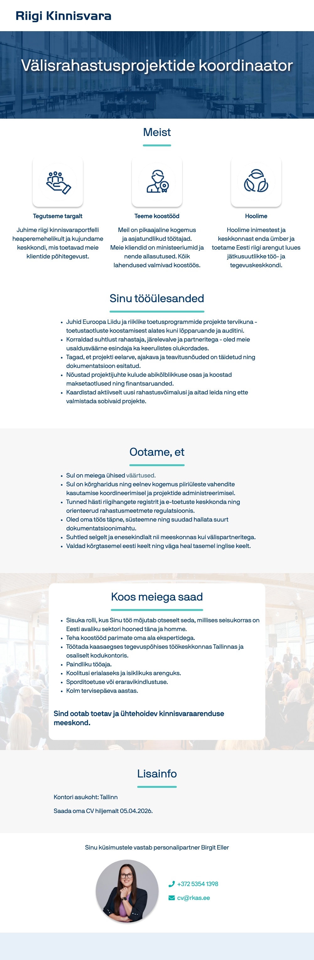 Riigi Kinnisvara AS Välisrahastusprojektide koordinaator