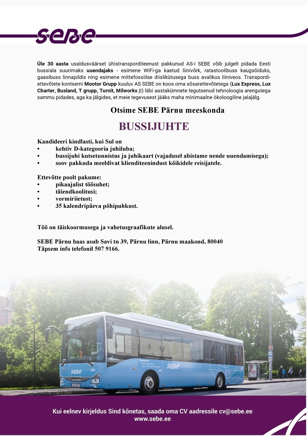 Sebe AS Bussijuht Pärnu maakonnaliinidele