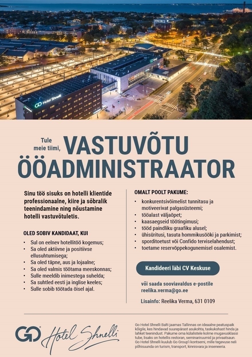 GoHotels OÜ Vastuvõtu ööadministraator