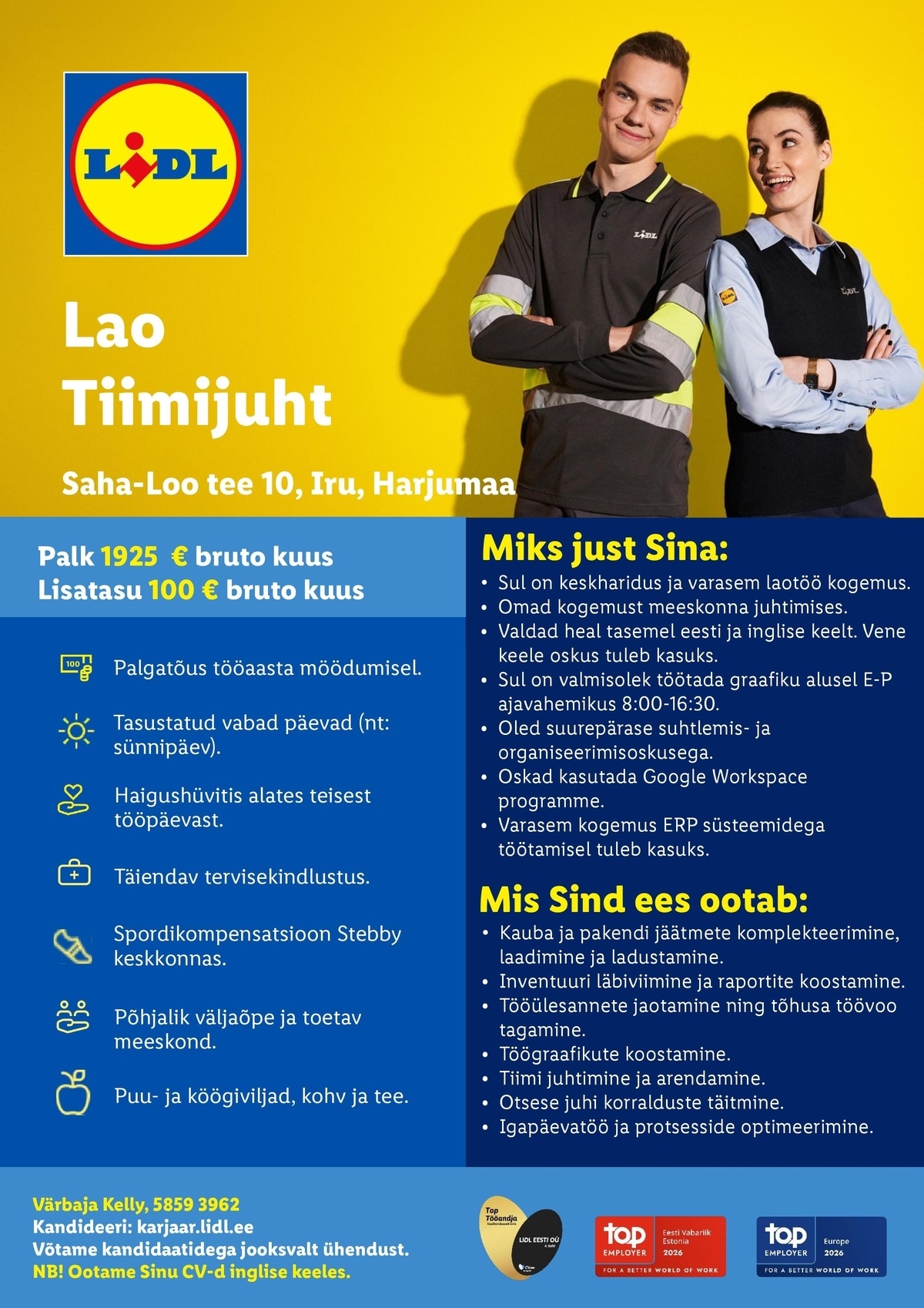 Lidl Eesti OÜ Lao tiimijuht (Saha-Loo tee 10, Iru)