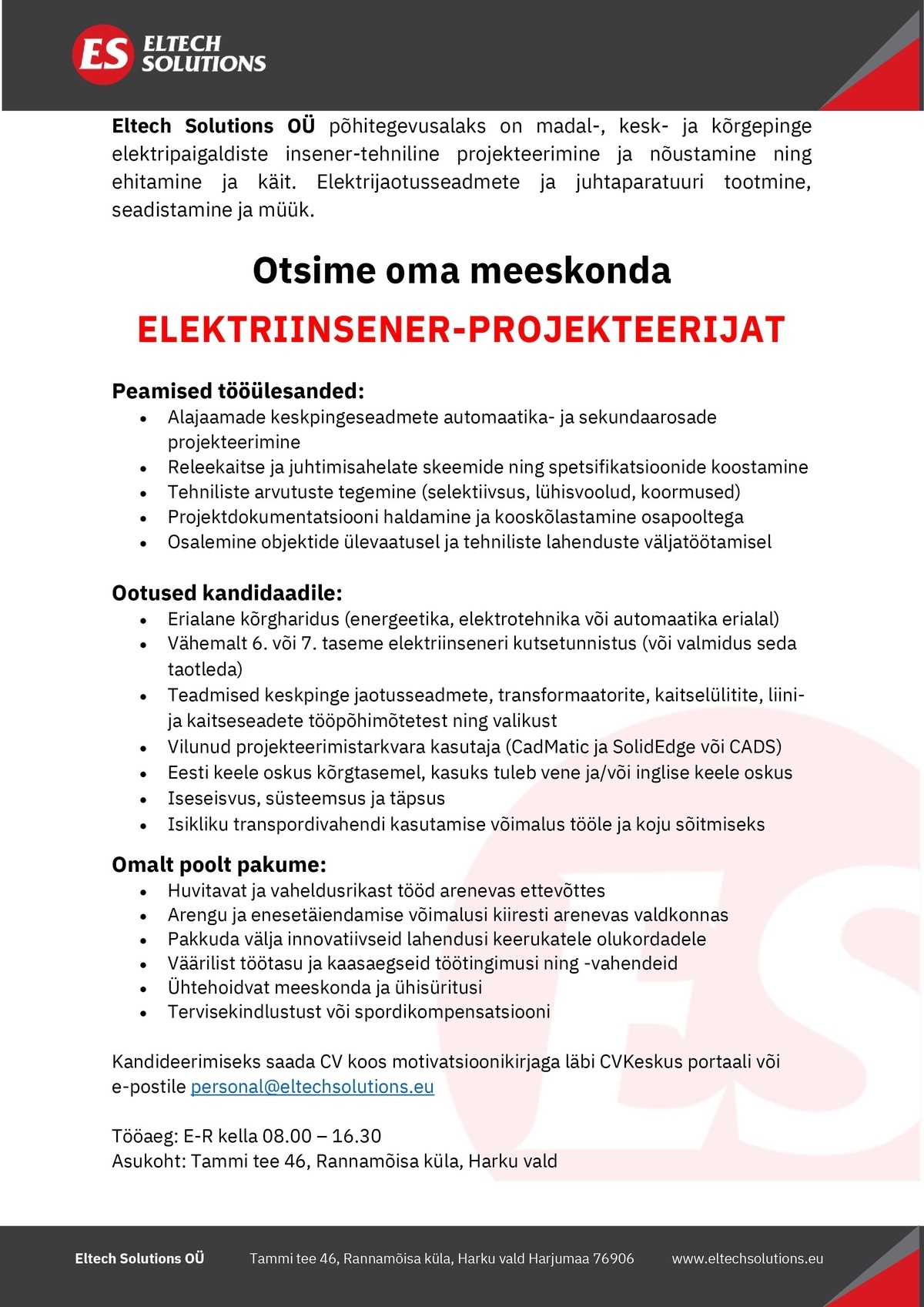 Eltech Solutions OÜ Elektriinsener-projekteerija