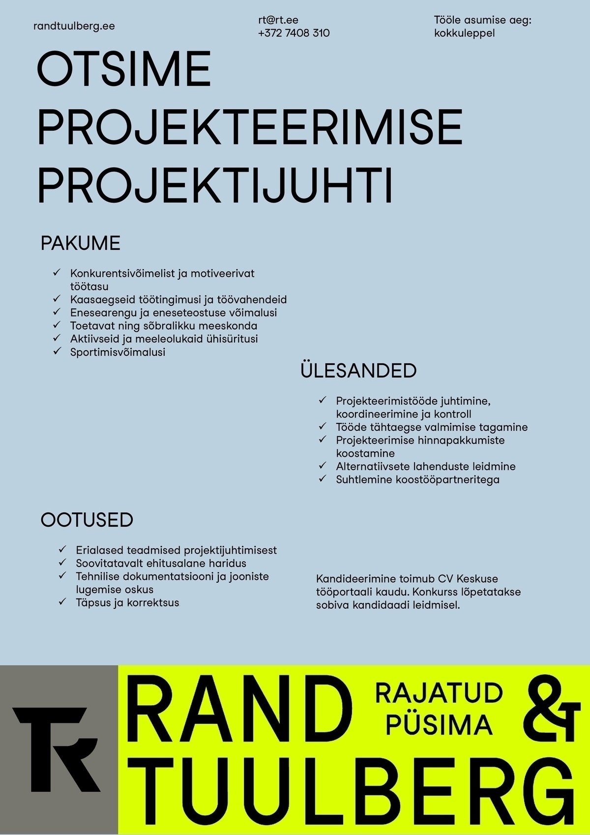 Ehitusfirma Rand ja Tuulberg AS Projekteerimise projektijuht