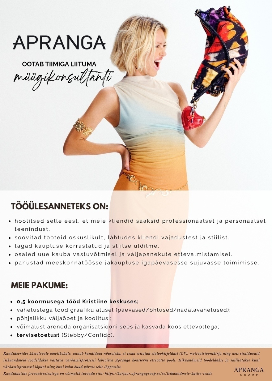 Apranga OÜ Kristiine APRANGA müügikonsultant