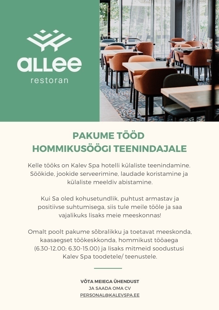 Kalevi Veekeskus OÜ Hommikusöögi teenindaja