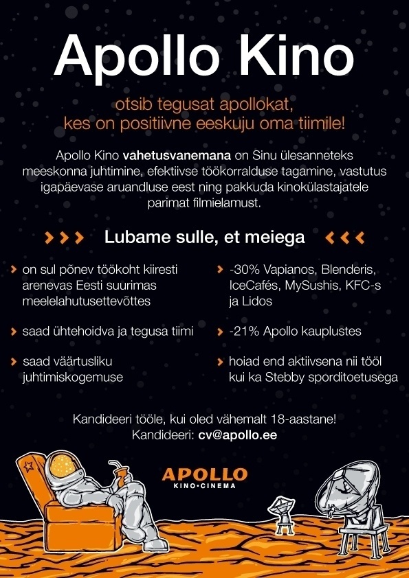 Apollo Kino OÜ UUS Keila Apollo Kino otsib oma tiimi vahetusevanemat!
