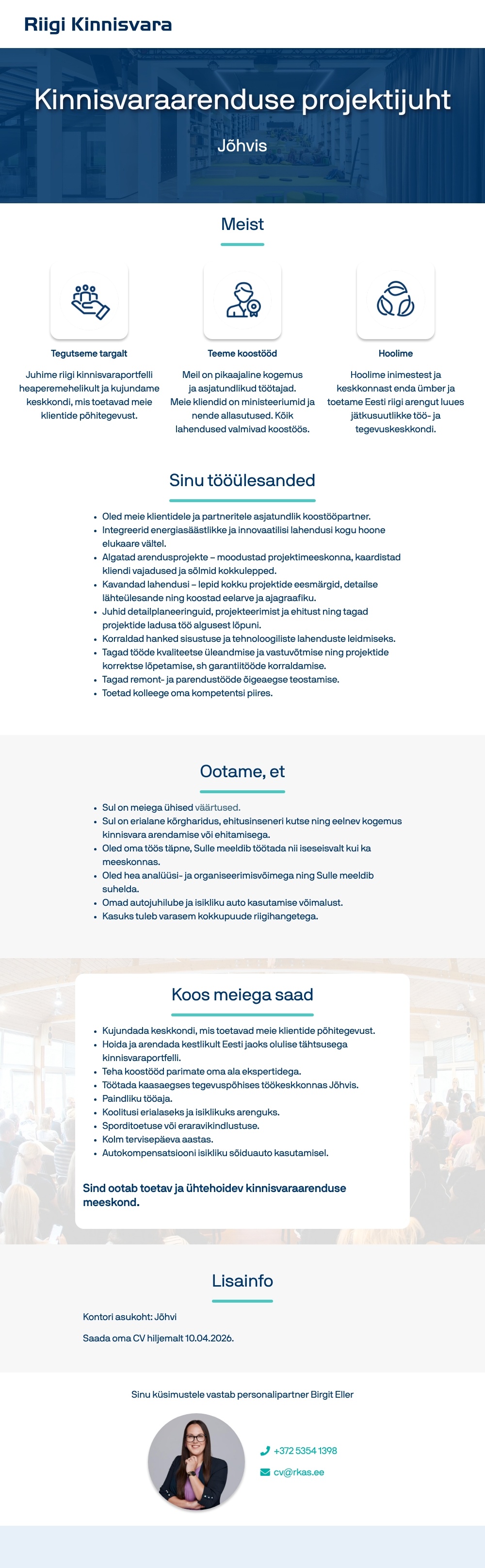 Riigi Kinnisvara AS Kinnisvaraarenduse projektijuht Jõhvis