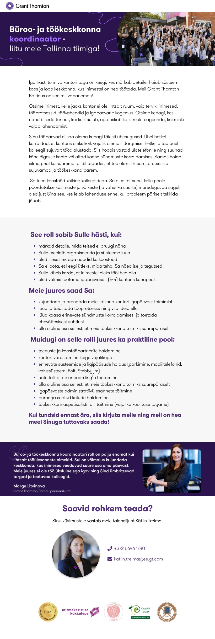 GRANT THORNTON BALTIC OÜ Büroo- ja töökeskkonna koordinaator