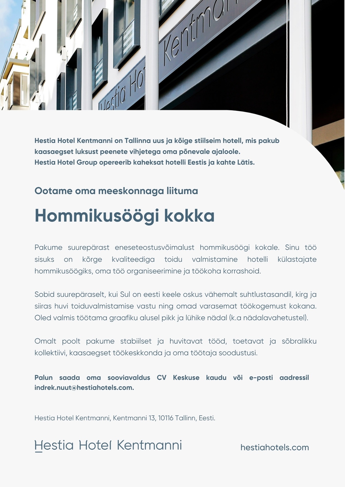 Kentmanni Hotell OÜ Hommikusöögi kokk