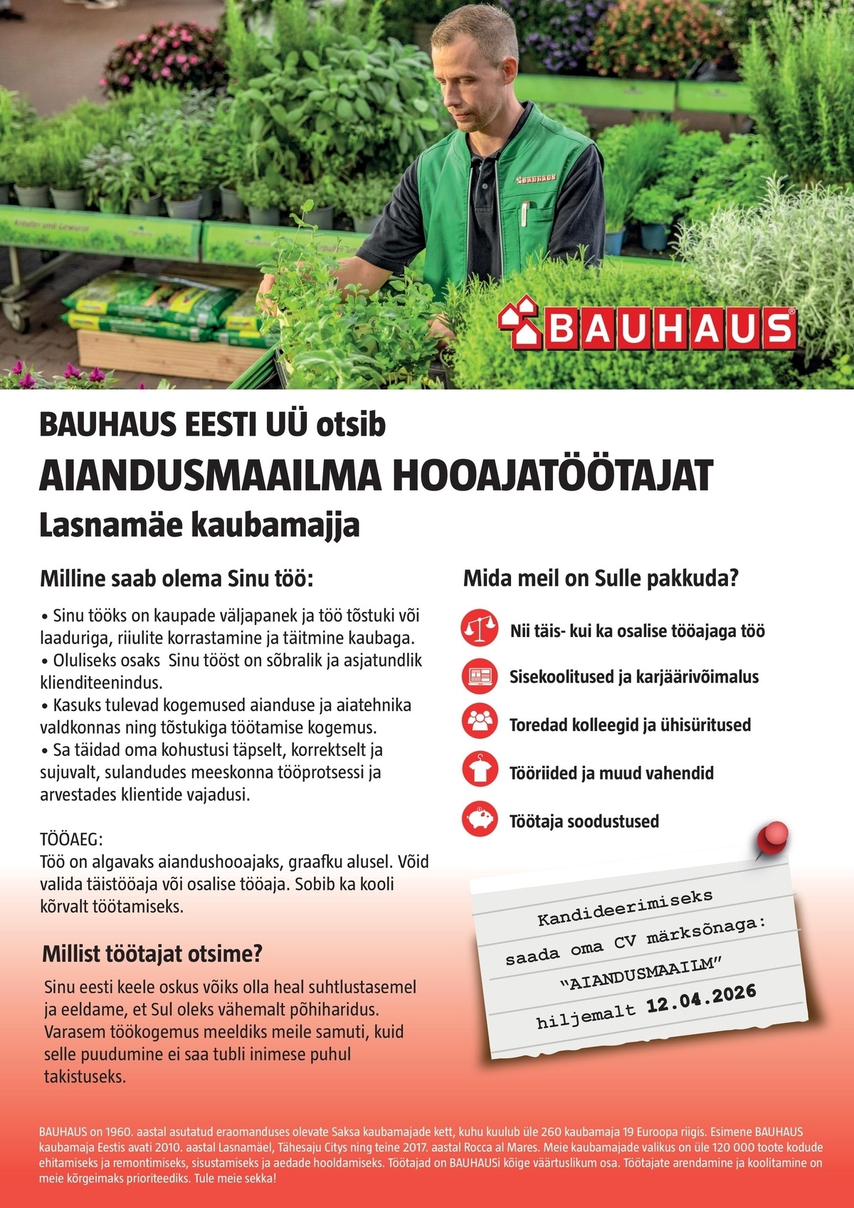 BAUHAUS EESTI UÜ KLIENDITEENINDAJAT BAUHAUS Lasnamäe kaubamajja aiaosakonda