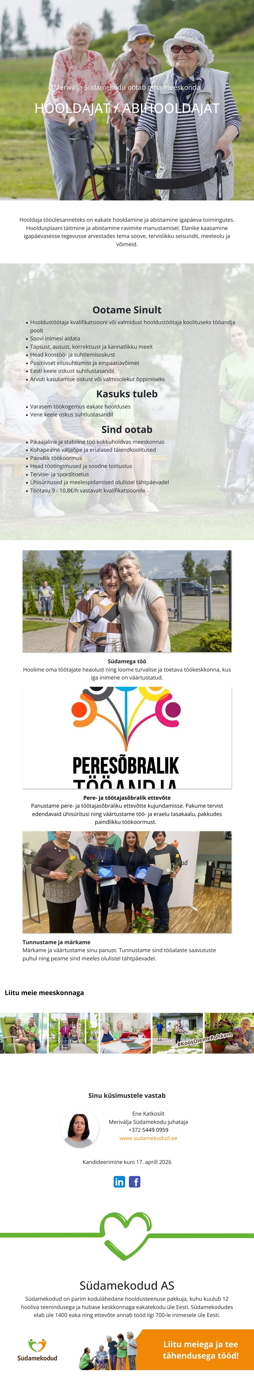 Merivälja Südamekodu Hooldaja/Abihooldaja Merivälja Südamekodusse