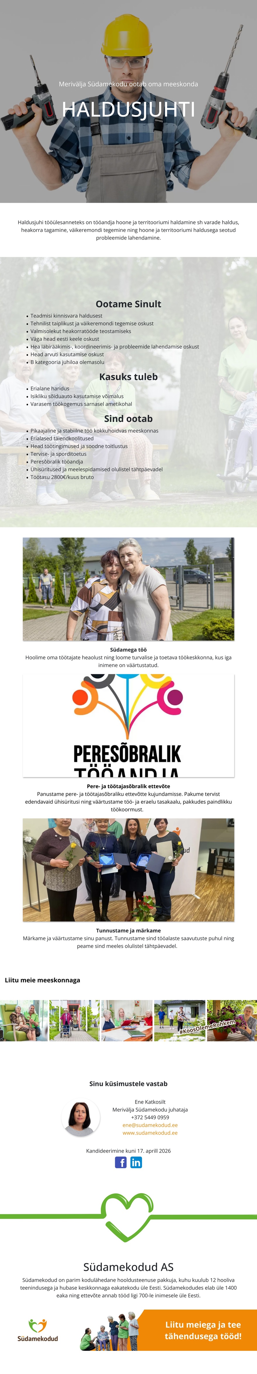 Merivälja Südamekodu Haldusjuht Merivälja Südamekodusse