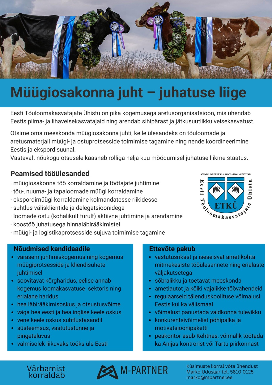 M-Partner HR Müügiosakonna juht – juhatuse liige