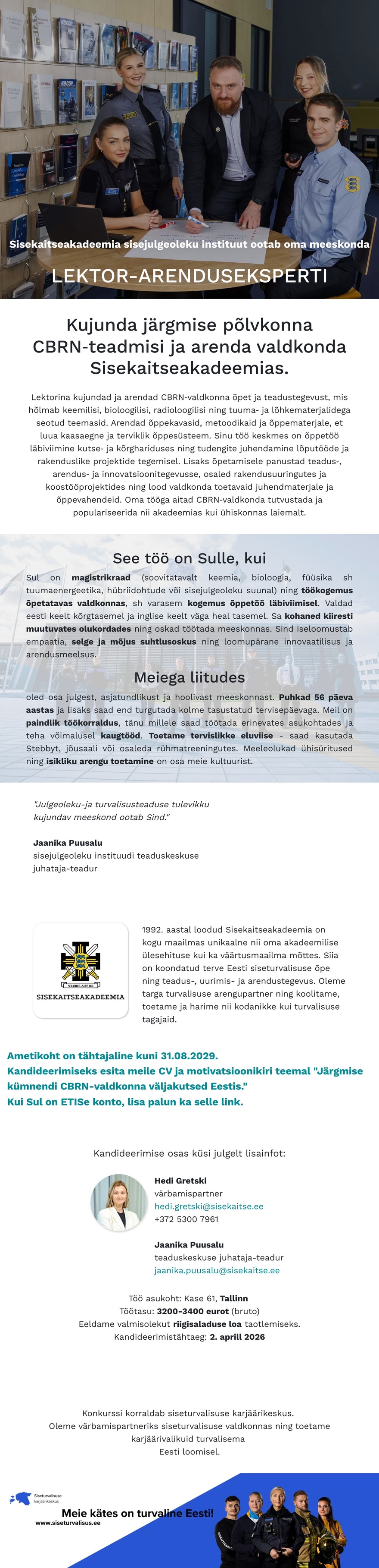 Siseturvalisuse karjäärikeskus CBRN-valdkonna lektor-arendusekspert