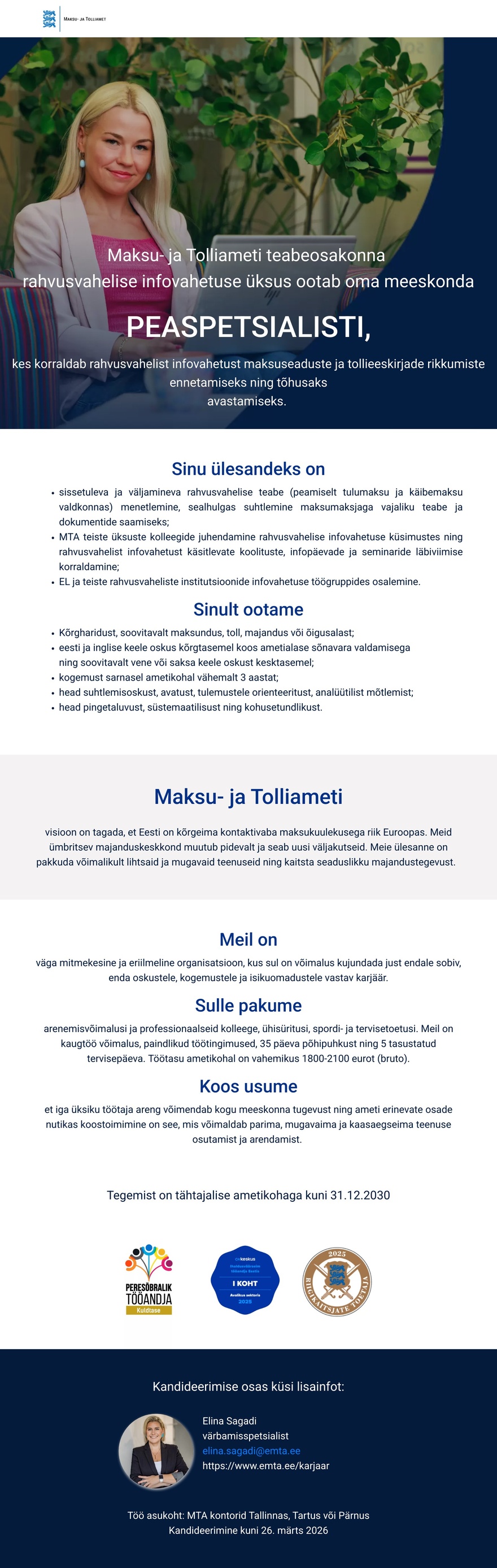 Maksu- ja Tolliamet Peaspetsialist