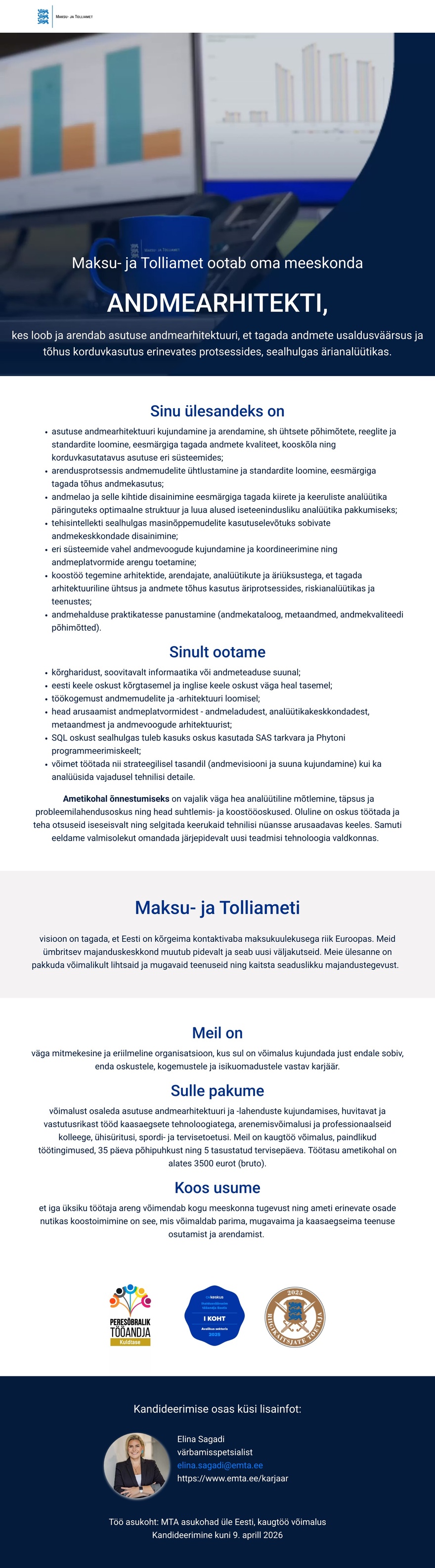 Maksu- ja Tolliamet Andmearhitekt