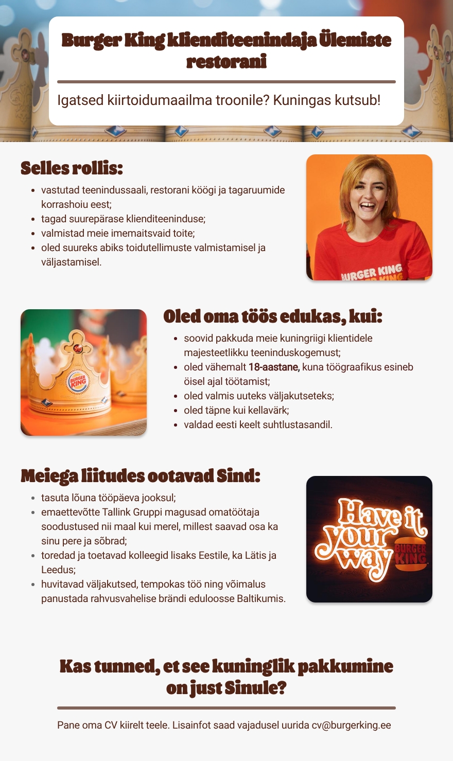 Tallink Grupp AS Burger King klienditeenindaja (Ülemiste keskus)