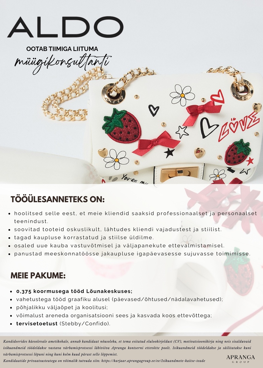 Apranga OÜ ALDO müügikonsultant 0,375 koormusel
