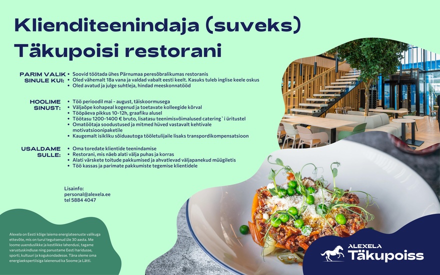 AS Alexela Klienditeenindaja (suveks) Täkupoisi restorani