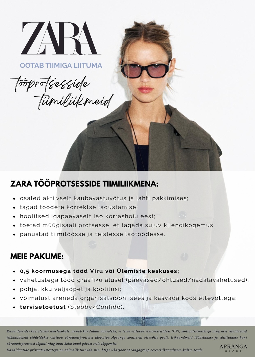 Apranga OÜ ZARA tööprotsesside tiimiliige