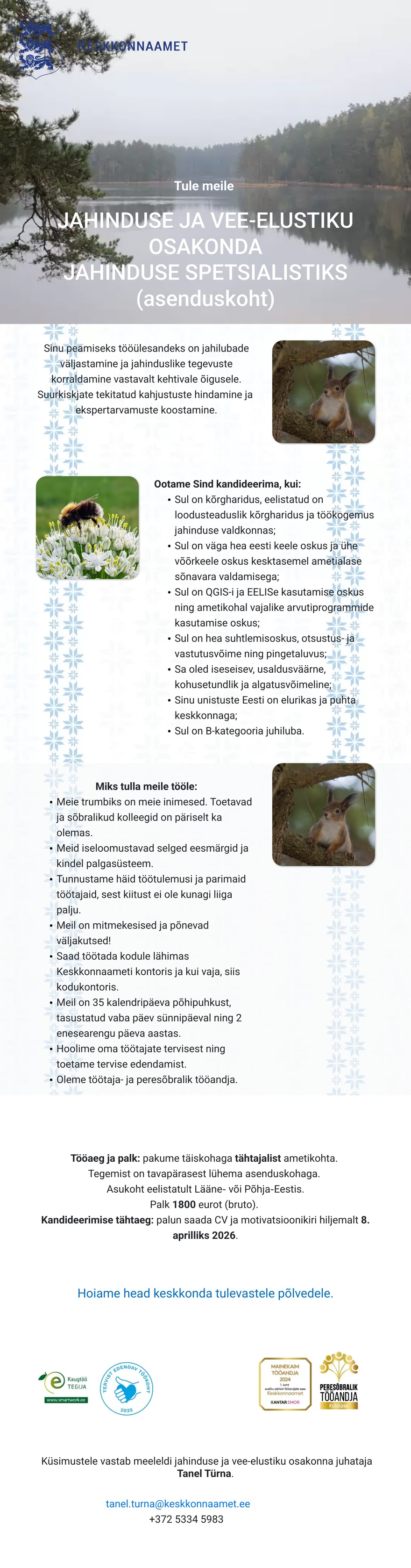 Keskkonnaamet Jahinduse spetsialist asenduskoht