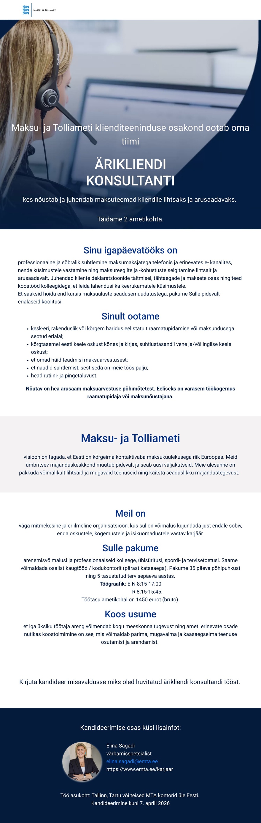 Maksu- ja Tolliamet Ärikliendi konsultant