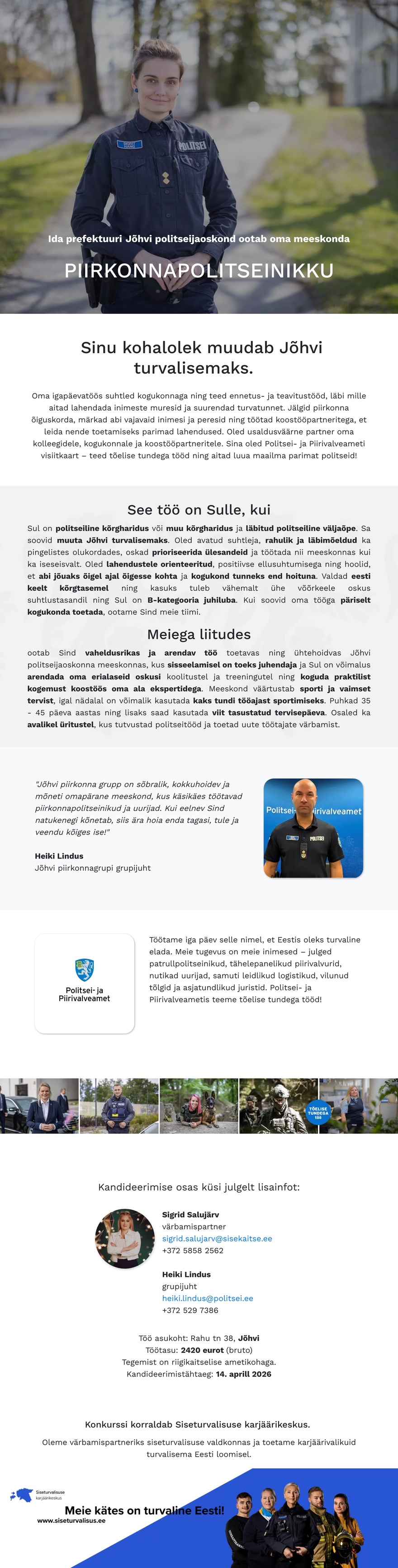 Siseturvalisuse karjäärikeskus Jõhvi piirkonnapolitseinik