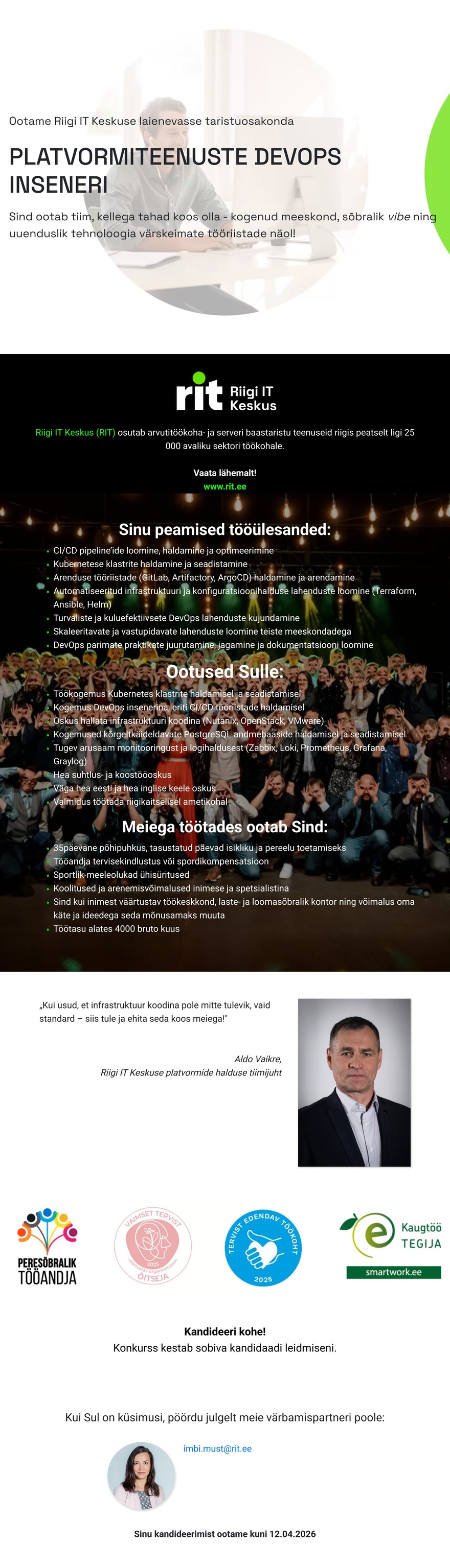 Riigi IT Keskus Platvormiteenuste DevOps insener